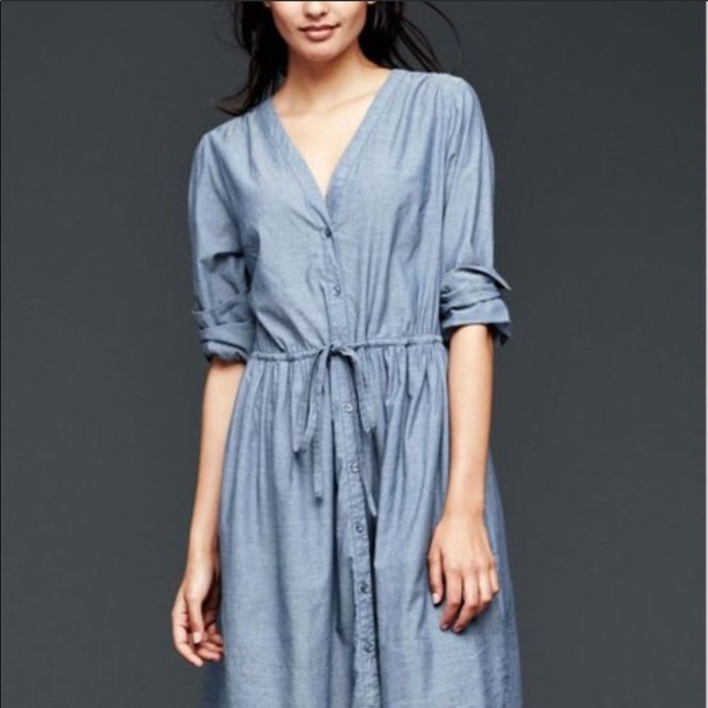 GAP Chambray Blue Long Sleeve Shirt Dress sz 6